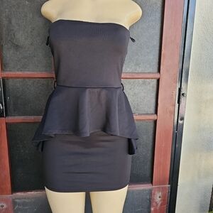 Chocolate Strapless Black Peplum Mini Dress